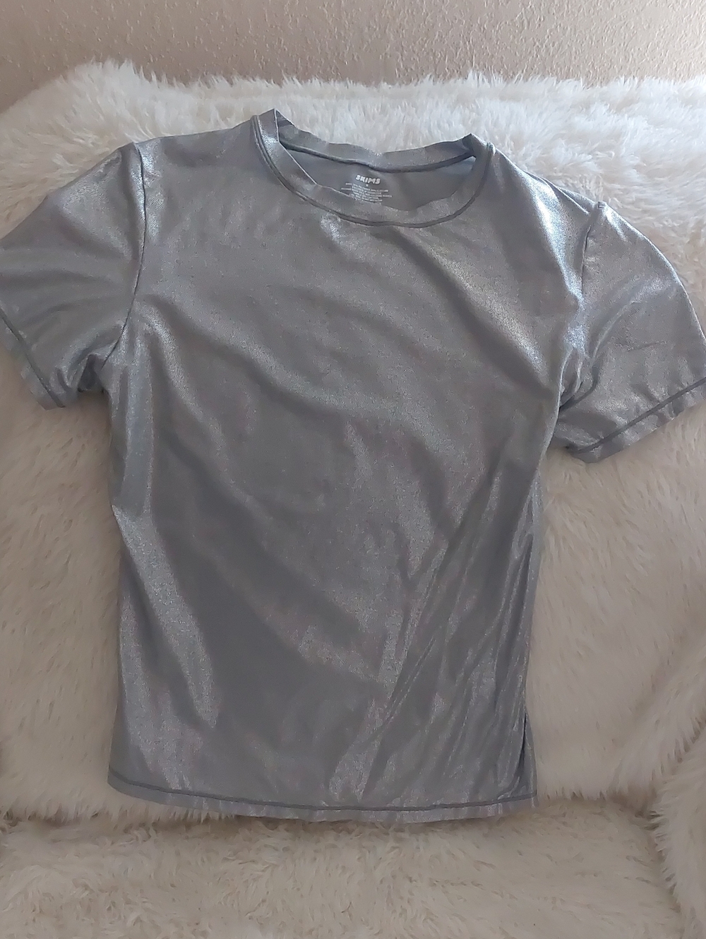SKIMS Silver Short Sleeve Metallic Crew Tee